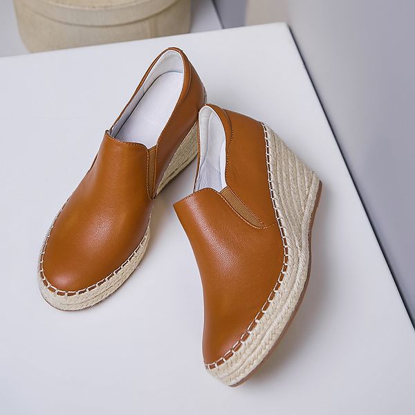 Womens genuine leather hemp decoration wedge slip-on pumps round toe casual high heels soft comfortable leisure shoes for women, Beige
Womens genuine leather hemp decoration wedge slip-on pumps round toe casual high heels soft comfortable leisure shoes for women, Beige