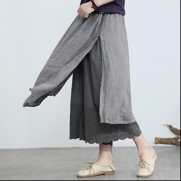 women pants cotton linen 2021 spring summer new wide legged loose fake two elastic waist hollow out fashion women trousers, Black
women pants cotton linen 2021 spring summer new wide legged loose fake two elastic waist hollow out fashion women trousers, Black