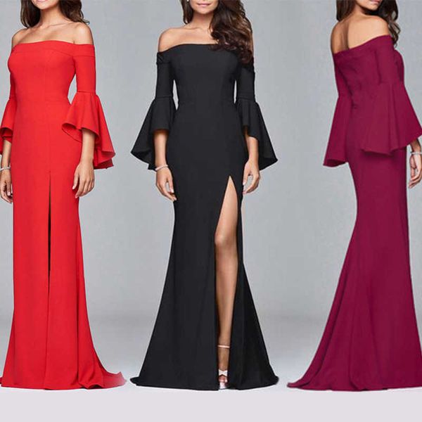 luxury party evening dress autumn and winter evening one neck split long skirt, White;pink
luxury party evening dress autumn and winter evening one neck split long skirt, White;pink