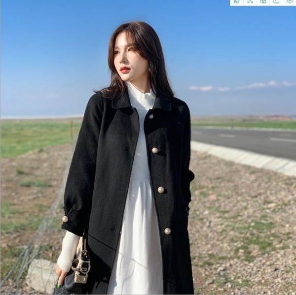 women's wool & blends autumn and winter 2021 korean temperament commuter lapel solid color single breasted thin woolen windbreaker coat, Black
women's wool & blends autumn and winter 2021 korean temperament commuter lapel solid color single breasted thin woolen windbreaker coat, Black