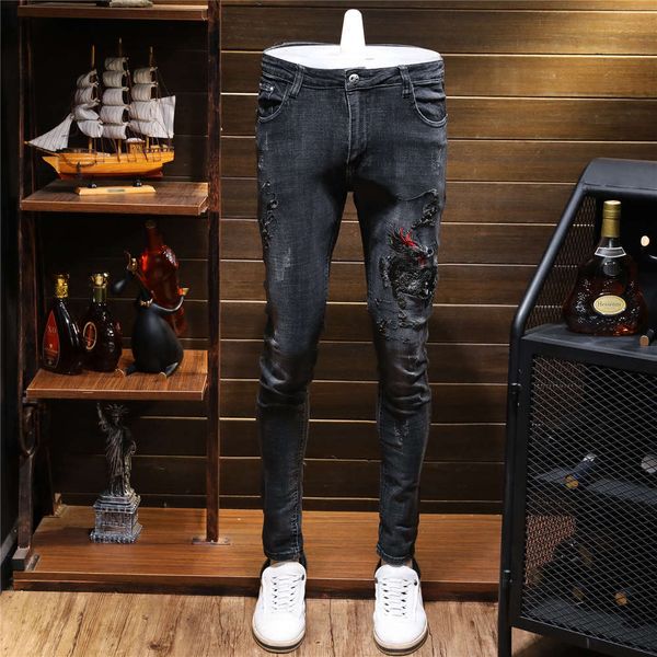 autumn and winter black jeans dragon handsome leisure fashion brand long pants men's embroidery, Blue
autumn and winter black jeans dragon handsome leisure fashion brand long pants men's embroidery, Blue