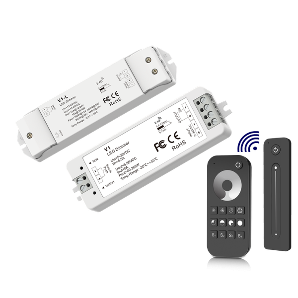 dimmer controller pwm cv single color led strip 1 channel 8a 15a rf 2.4ghz 5-36vdc 40w-360w push/slide touch remote 1-4 zone
dimmer controller pwm cv single color led strip 1 channel 8a 15a rf 2.4ghz 5-36vdc 40w-360w push/slide touch remote 1-4 zone