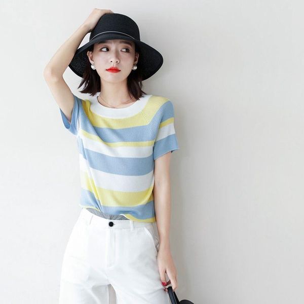 women's t-shirt 2021 summer ice silk women casual pullover knitted sweater female short sleeve loose round neck tees striped x215, White
women's t-shirt 2021 summer ice silk women casual pullover knitted sweater female short sleeve loose round neck tees striped x215, White