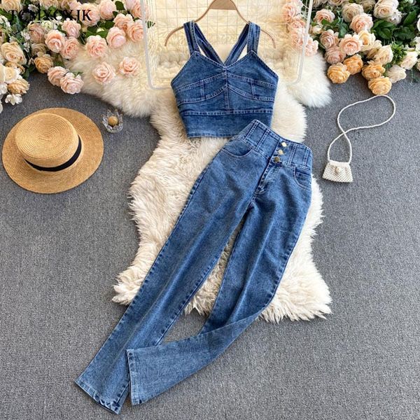 summer korean retro off-shoulder suspender denim vest women high-waist straight jeans trousers 2 piece set women, White
summer korean retro off-shoulder suspender denim vest women high-waist straight jeans trousers 2 piece set women, White