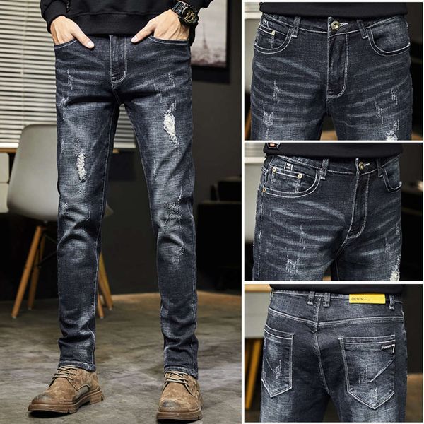 hole patch jeans men's autumn and winter 2021 slim elastic leggings korean fashion long pants batch, Blue
hole patch jeans men's autumn and winter 2021 slim elastic leggings korean fashion long pants batch, Blue