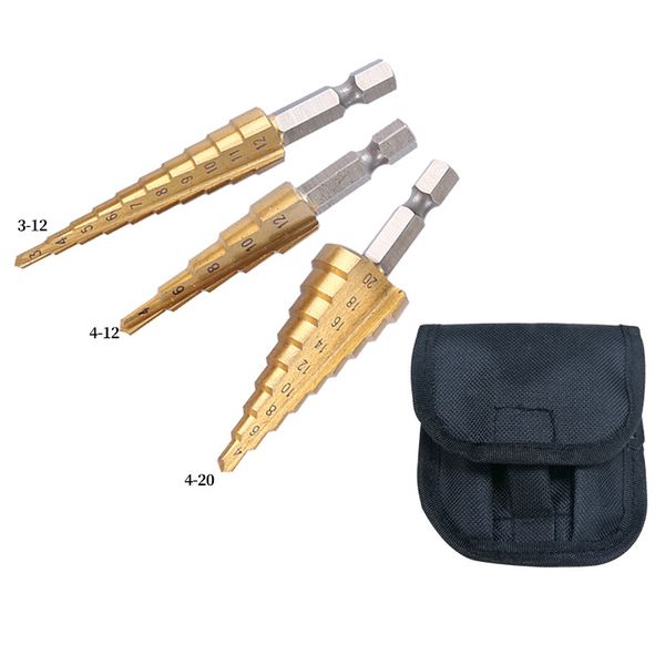 3 pcs/set step cone drill bit hole cutter hss set titanium coated drilling tool hex shank 3-12mm/4-12mm/4-20mm jk2102kd
3 pcs/set step cone drill bit hole cutter hss set titanium coated drilling tool hex shank 3-12mm/4-12mm/4-20mm jk2102kd