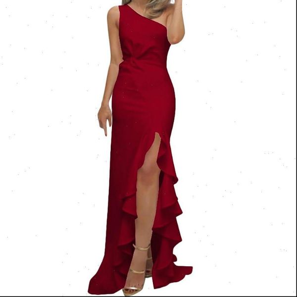 women one shoulder evening party ruffles club strap dresses summer elegant sleeveless high split long maxi dress, Black;gray
women one shoulder evening party ruffles club strap dresses summer elegant sleeveless high split long maxi dress, Black;gray