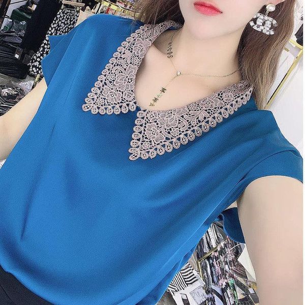 women womens shirts spring summer short sleeve style blouses lady casual peter pan collar blusas dd8834, White
women womens shirts spring summer short sleeve style blouses lady casual peter pan collar blusas dd8834, White