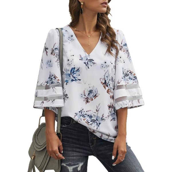 new fashion women ladies summer casual vintage printed chiffon shirt summer v-neck 3/4 flared sleeve loose pullover top, White
new fashion women ladies summer casual vintage printed chiffon shirt summer v-neck 3/4 flared sleeve loose pullover top, White