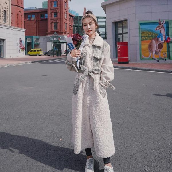 women's wool & blends winter coat lattice long stitching loose thick beige korean single-breasted cotton thicken fashion jacket female, Black
women's wool & blends winter coat lattice long stitching loose thick beige korean single-breasted cotton thicken fashion jacket female, Black