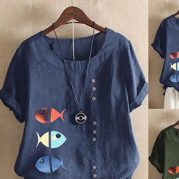 women casual plus size o neck fish printed loose button tunic shirt blouse short sleeve blusa feminina, White
women casual plus size o neck fish printed loose button tunic shirt blouse short sleeve blusa feminina, White