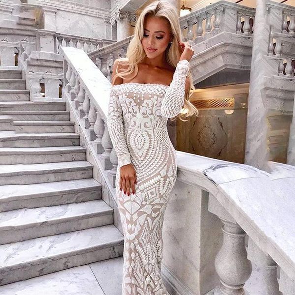 party dresses 2021 women slash neck long sleeve off shoulder sequin female retro elegant maxi dress, White;black
party dresses 2021 women slash neck long sleeve off shoulder sequin female retro elegant maxi dress, White;black