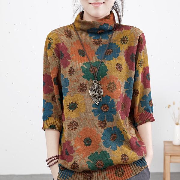 women sweater 2021 spring new print loose half sleeve turtleneck pullovers floral vintage fashion loose women, White;black
women sweater 2021 spring new print loose half sleeve turtleneck pullovers floral vintage fashion loose women, White;black