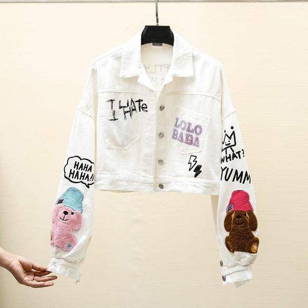 women's jackets short denim jacket women fashion cartoon bear patch spliced long sleeve jeans female loose streetwear sequins coat, Black;brown
women's jackets short denim jacket women fashion cartoon bear patch spliced long sleeve jeans female loose streetwear sequins coat, Black;brown