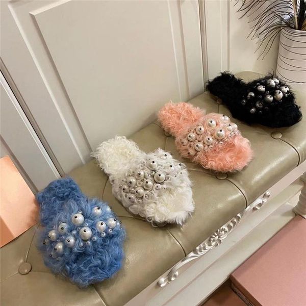 women slipper winter fur outdoor slides peep toe flats metal pearl animal slippers wool 2021 fashion designer1, Black
women slipper winter fur outdoor slides peep toe flats metal pearl animal slippers wool 2021 fashion designer1, Black