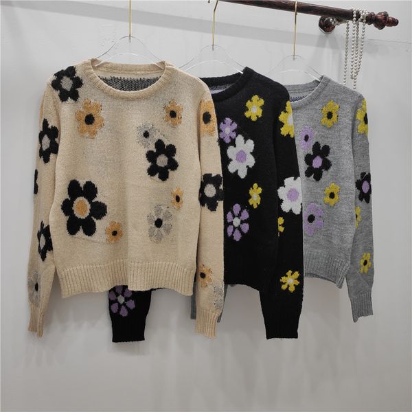 women's sweaters autumn loose small fresh flower print color matching short long-sleeved sweater herw, White;black
women's sweaters autumn loose small fresh flower print color matching short long-sleeved sweater herw, White;black