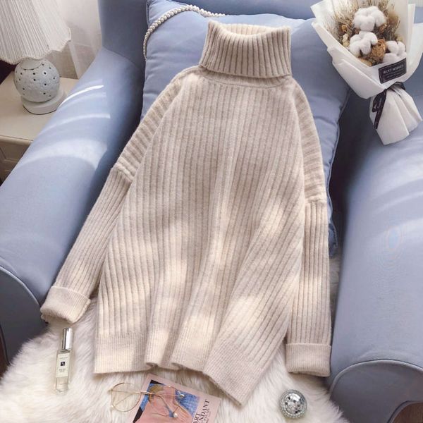 high neck women's loose korean pullover autumn and winter thickened inside with a lazy wind long sweater coat, White;black
high neck women's loose korean pullover autumn and winter thickened inside with a lazy wind long sweater coat, White;black