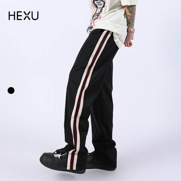 men's pants fashion streetwear sports tracksuit side stripe full length hip hop casual straight joggers elastic waist 86176, Black
men's pants fashion streetwear sports tracksuit side stripe full length hip hop casual straight joggers elastic waist 86176, Black