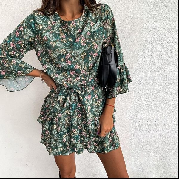 womens autumn flare sleeve floral print dress 2021 casual cascading ruffle sashes mini dress boho femme a line party vestidos, Black;gray
womens autumn flare sleeve floral print dress 2021 casual cascading ruffle sashes mini dress boho femme a line party vestidos, Black;gray