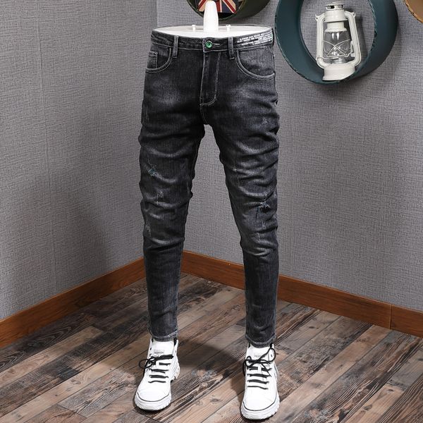 2021 new fashion streetwear black elastic slim fit ripped men denim pencil pants korean style vintage designer jeans b89j, Blue
2021 new fashion streetwear black elastic slim fit ripped men denim pencil pants korean style vintage designer jeans b89j, Blue