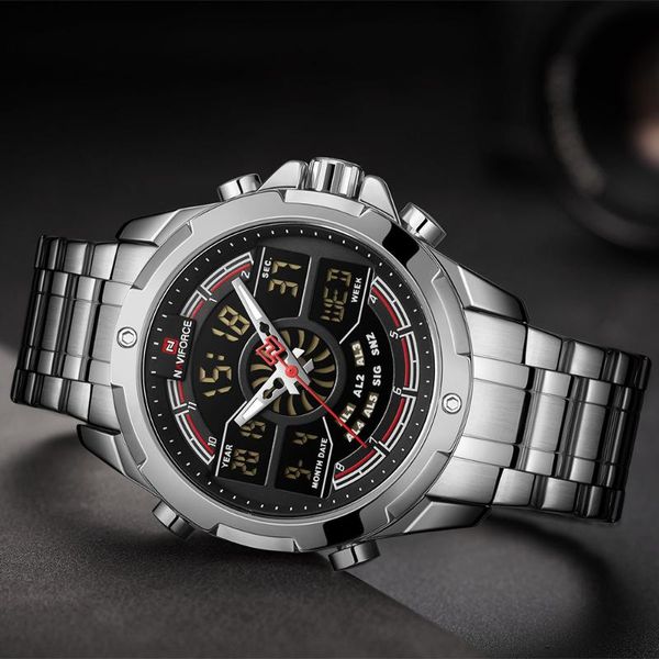 wristwatches naviforce sport led digital quartz watch men military wristwatch date 30m waterproof steel strap clock relogio masculino 9170, Slivery;brown 
wristwatches naviforce sport led digital quartz watch men military wristwatch date 30m waterproof steel strap clock relogio masculino 9170, Slivery;brown