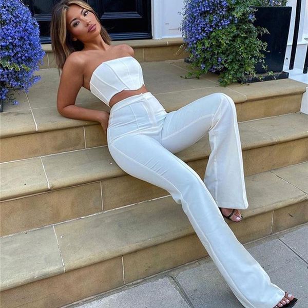 women's two piece pants high waist women outfit elegant casual legging 2 set strapless corset crop and flare sets solid, White
women's two piece pants high waist women outfit elegant casual legging 2 set strapless corset crop and flare sets solid, White