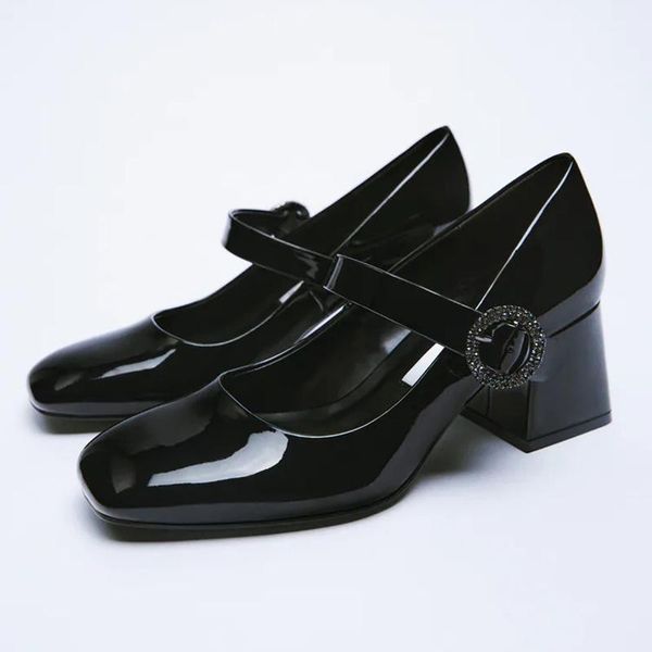 dress shoes style square toe retro shallow mouth patent leather mary jane woman belt buckle high heels single shoe pumps heel, Black
dress shoes style square toe retro shallow mouth patent leather mary jane woman belt buckle high heels single shoe pumps heel, Black