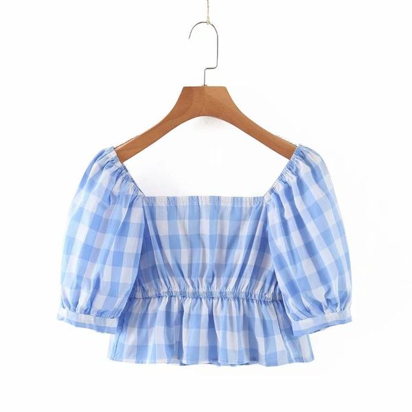 women's blouses & shirts casual square collar plaid short blouse women crop 2021 stylish female puff sleeve s7361, White
women's blouses & shirts casual square collar plaid short blouse women crop 2021 stylish female puff sleeve s7361, White