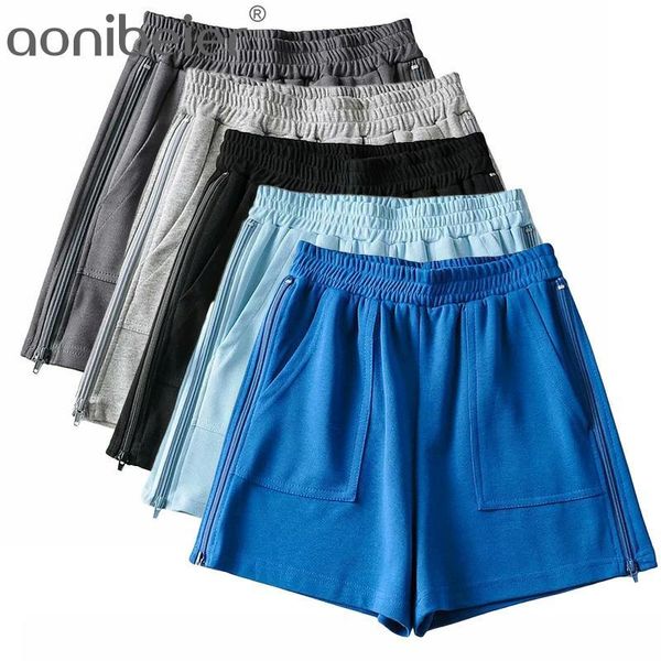 women's shorts aonibeier grey white summer women straight fashion double side zipper pockets elastic high waist woman casual 2021, White;black
women's shorts aonibeier grey white summer women straight fashion double side zipper pockets elastic high waist woman casual 2021, White;black
