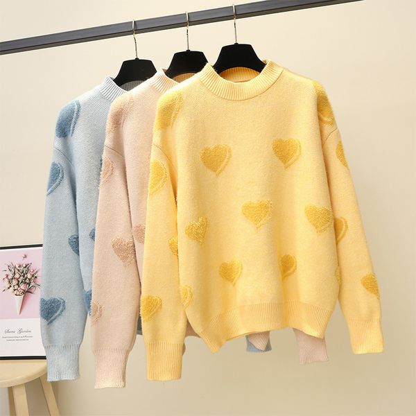 2021 casual round neck long sleeve loose sweater for women yellow/blue/pink heart pattern pullover autumn winter female jumper sl10, White;black
2021 casual round neck long sleeve loose sweater for women yellow/blue/pink heart pattern pullover autumn winter female jumper sl10, White;black