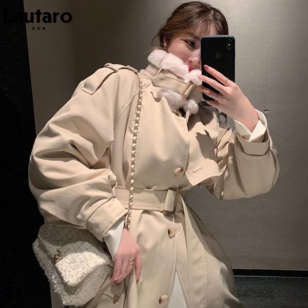 women's trench coats lautaro winter long warm thick coat for women with faux fur inside sleeve belt single breasted korean fashion 2021, Tan;black
women's trench coats lautaro winter long warm thick coat for women with faux fur inside sleeve belt single breasted korean fashion 2021, Tan;black