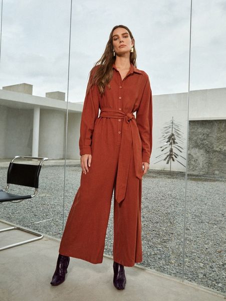 drop shoulder belted shirt jumpsuit u6to#, White 
drop shoulder belted shirt jumpsuit u6to#, White