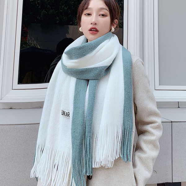 designer scarf knitting wool warm versatile shawl imitation cashmere women's autumn and winter tassel splicing neck, Blue;black
designer scarf knitting wool warm versatile shawl imitation cashmere women's autumn and winter tassel splicing neck, Blue;black