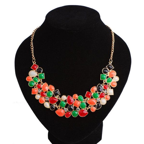 pendant necklaces women rhinestone colorful resin bubble gem statement bib necklace bronze chain, Silver 
pendant necklaces women rhinestone colorful resin bubble gem statement bib necklace bronze chain, Silver