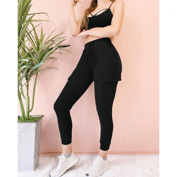 women's pants & capris 2021 women casual high waist pocket trousers ladies drawstring sweatpants solid black joggers clothes sj5650v, Black;white
women's pants & capris 2021 women casual high waist pocket trousers ladies drawstring sweatpants solid black joggers clothes sj5650v, Black;white