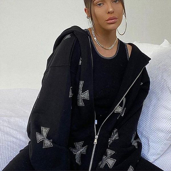 high street retro american rhinestone womenpant cross jacket black and white cardigan hooded sweater womens pants set y2k
high street retro american rhinestone womenpant cross jacket black and white cardigan hooded sweater womens pants set y2k