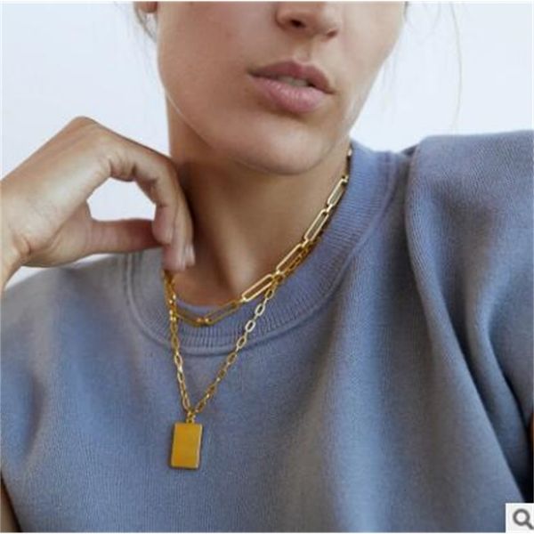 52118 two piece square pendant with one necklace punk personalized gold sweater chain, Silver
52118 two piece square pendant with one necklace punk personalized gold sweater chain, Silver