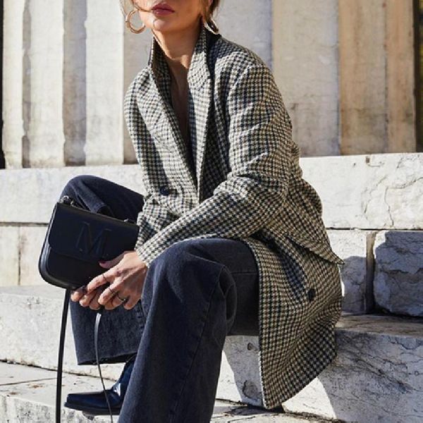 women's wool & blends zxqj women plaid woolen coat 2021 autumn winter fashion ladies loose notched streetwear female oversize grey houn, Black
women's wool & blends zxqj women plaid woolen coat 2021 autumn winter fashion ladies loose notched streetwear female oversize grey houn, Black