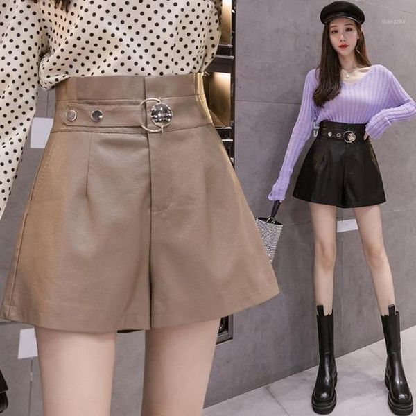 women's shorts 2021 pu leather black short pants with pockets loose casual women plus size y25, White;black
women's shorts 2021 pu leather black short pants with pockets loose casual women plus size y25, White;black