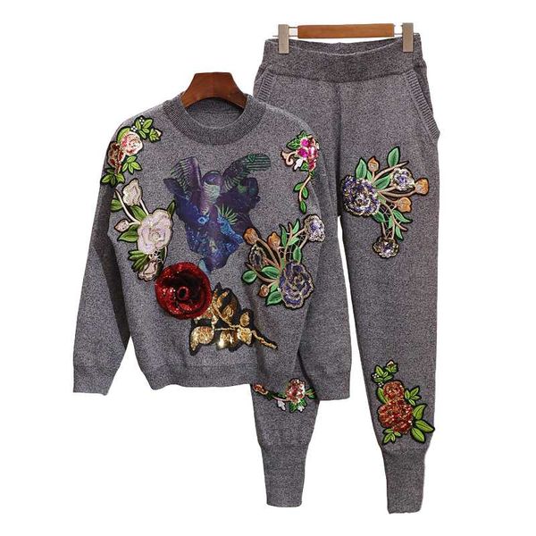 women's tracksuits ladies tracksuit sets 2021 spring autumn sequined flowers knitted sweater + casual little feet pants 2 piece set wom, Gray
women's tracksuits ladies tracksuit sets 2021 spring autumn sequined flowers knitted sweater + casual little feet pants 2 piece set wom, Gray