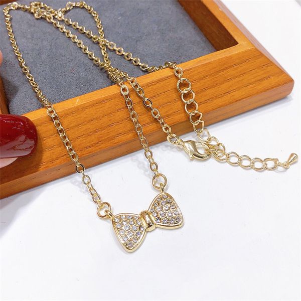 new diamond inlaid pendant bow necklace summer non fading net red jewelry women's fashion accessories, Silver
new diamond inlaid pendant bow necklace summer non fading net red jewelry women's fashion accessories, Silver