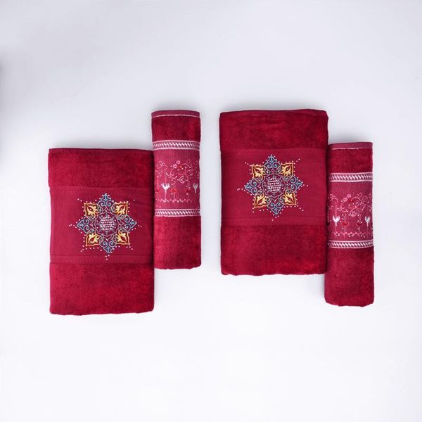 towel 4 part embroideried red baths set 
towel 4 part embroideried red baths set