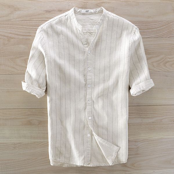 2021 new classical style 100% linen half sleeve casual stripe stand collar men shirts 3xl breathable shirt male camisa to7a, White
2021 new classical style 100% linen half sleeve casual stripe stand collar men shirts 3xl breathable shirt male camisa to7a, White