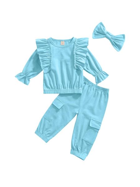 clothing sets 3 pcs baby girl clothes outfits, solid color long sleeve round neck ruffle pullover + trousers with pockets bowknot headband, White
clothing sets 3 pcs baby girl clothes outfits, solid color long sleeve round neck ruffle pullover + trousers with pockets bowknot headband, White