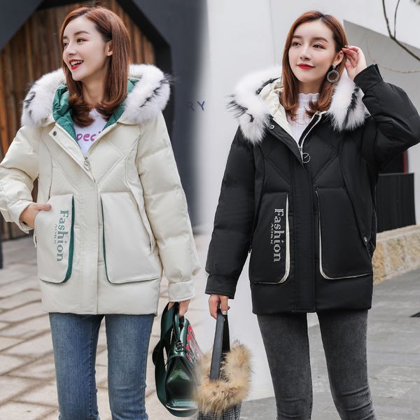 the new down cotton down jacket is a trend for female students to wear big wool collars 201014, Black
the new down cotton down jacket is a trend for female students to wear big wool collars 201014, Black