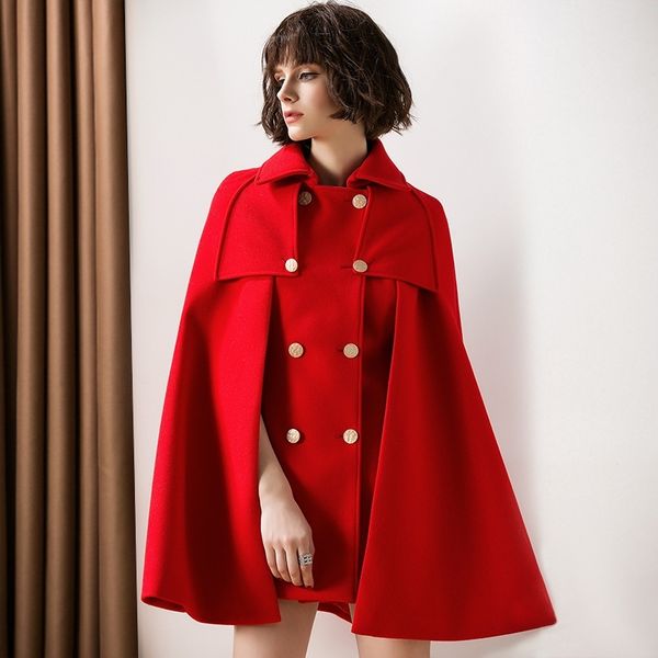 q185505 fashion cloak autumn / winter 2018 new lapel double breasted loose red coat, Black
q185505 fashion cloak autumn / winter 2018 new lapel double breasted loose red coat, Black