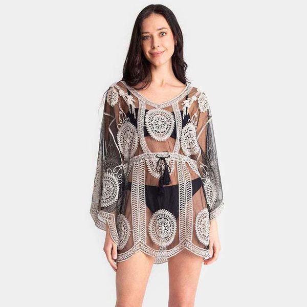 women's swimwear embroidery mesh swimsuit cover up tunic v neck mini dress kaftan pareo plage beach beachwear white casual women, White;black
women's swimwear embroidery mesh swimsuit cover up tunic v neck mini dress kaftan pareo plage beach beachwear white casual women, White;black