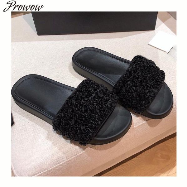 prowow outdoor beach slipper women wearing fairy style new pearl leather sandals flat luxury string beads chunky sandals, Black
prowow outdoor beach slipper women wearing fairy style new pearl leather sandals flat luxury string beads chunky sandals, Black