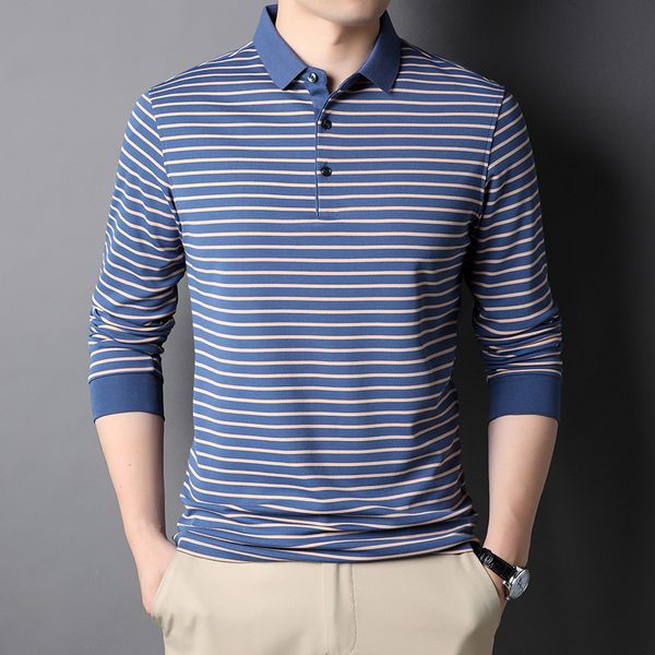 2021 spring and autumn loose stripe middle-aged long sleeve t-shirt lapel men's cloth polo shirt, Black
2021 spring and autumn loose stripe middle-aged long sleeve t-shirt lapel men's cloth polo shirt, Black