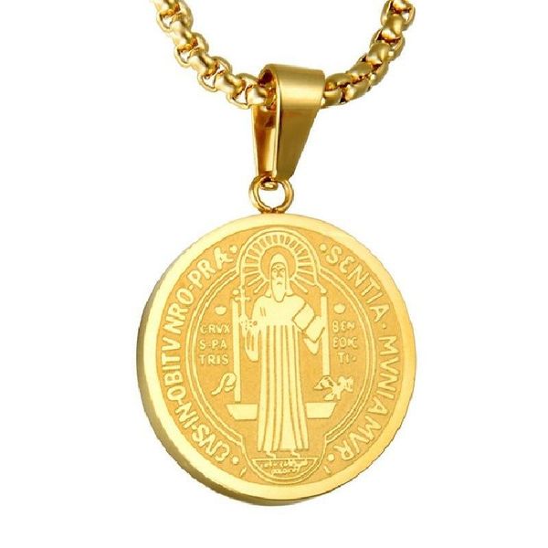 pendant necklaces stainless steel catholic priest st. benedict necklace christian exorcist golden chain fashion jewelry gift for men women, Silver 
pendant necklaces stainless steel catholic priest st. benedict necklace christian exorcist golden chain fashion jewelry gift for men women, Silver
